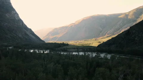 A picturesque view of the river which is between the mountains in the gorge Stock Footage 166070027