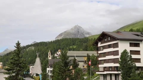 Picturesque view of St. Moritz, a high Alpine resort town in the Engadine in  Stock Footage 137516000