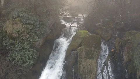 Picturesque waterfall in the forest in the mountains Stock Footage 297294597