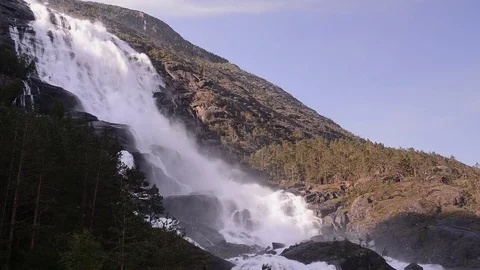 Picturesque waterfall Langfoss in Norway Stock Footage 72528963