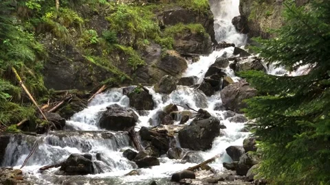Picturesque waterfall from a mountain river in the forest Stock Footage 160862413