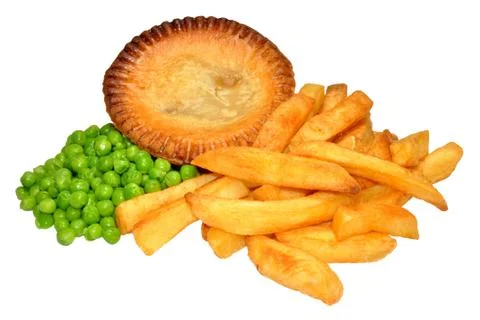 Pie And Chips With Peas Stock Photos