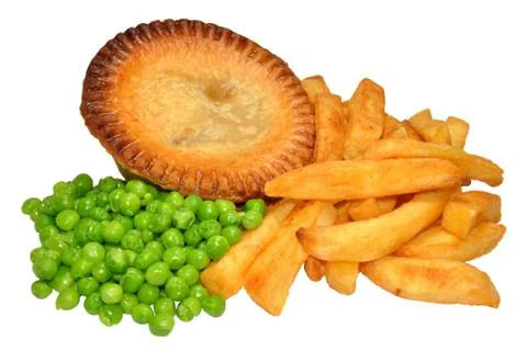 Pie And Chips With Peas Stock Photos