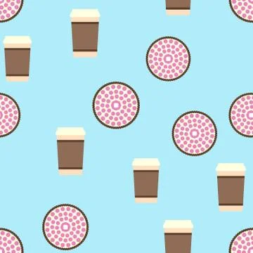 Pie and coffee pattern. Seamless vector flat food background Stock Illustration