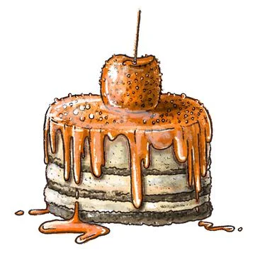 Pie with apple covered with caramel Stock Illustration