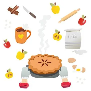 Pie, apples and kitchen utensils 库存插图
