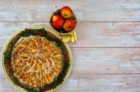 A pie with apples on top of it Stock Photos