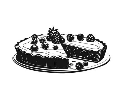 Pie with berries on a plate. Stock Illustration