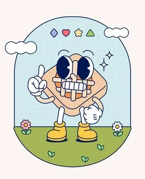Pie bread retro character mascot vintage trendy hand draw funny doodle comic Illustrazione stock