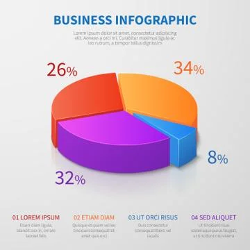 Pie chart 3d graph vector design with percentages and options for business Stock Illustration