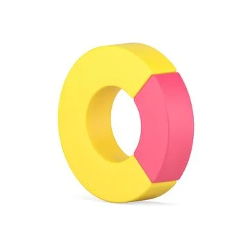 Pie chart 3d icon. Yellow infographic circle with pink highlighted part Stock Illustration