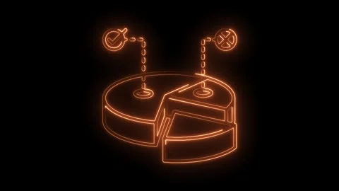 Pie chart analysis with approval and rejection neon icons on a black backgrou Stock Footage 316674040