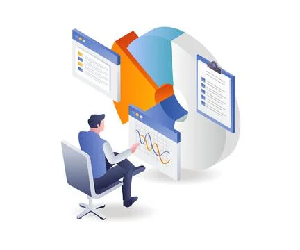 Pie chart analysis data in isometric illustration Stock Illustration