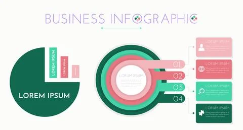 Pie chart and circle infographic template with four steps for business and .. Stock Illustration