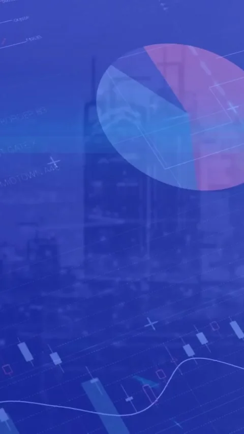 Pie chart and world map animation over cityscape with financial data Stock Footage 343739669