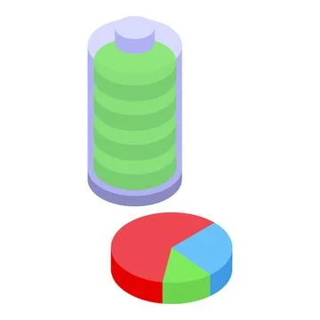 Pie chart battery icon isometric vector. Graph percent Stock Illustration