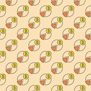 Pie Chart with Bitcoin coin vector Crypto Currency colored seamless pattern Illustrazione stock