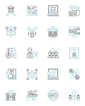 Pie chart budgeting linear icons set. Allocation, Proportion, Distribution Illustrazione stock
