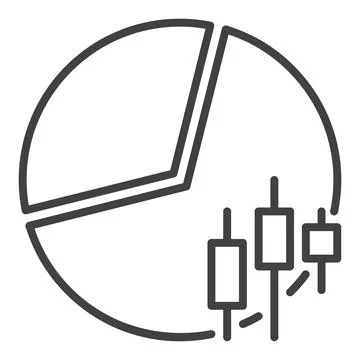 Pie Chart with candlestick pattern vector financial icon or symbol in thin .. Stock Illustration