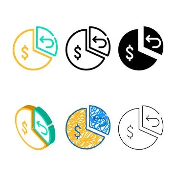 Pie chart cashback and purchaise color icon vector pack Stock Illustration