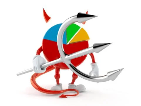 Pie chart character with devil horns and pitchfork Stock Illustration
