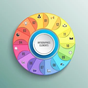 Pie chart circle infographic template with 12 options. Business concept. Ve.. Stock Illustration
