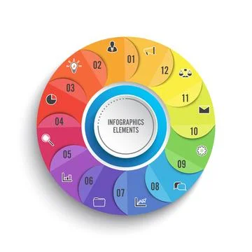 Pie chart circle infographic template with 12 options. Business concept. Ve.. Stock Illustration
