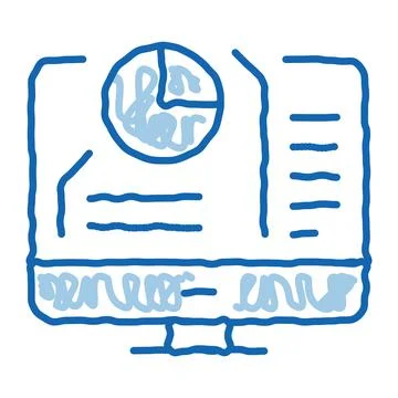 Pie chart in computer doodle icon hand drawn illustration Illustrazione stock