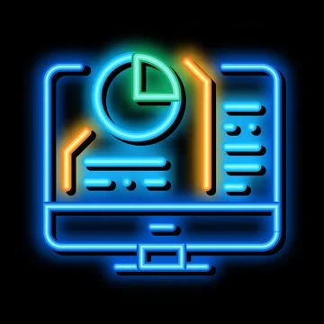Pie chart in computer neon glow icon illustration 스톡 일러스트