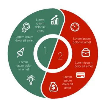 Pie chart data Elements For Template infographics with two 2 positions area t Stock Illustration