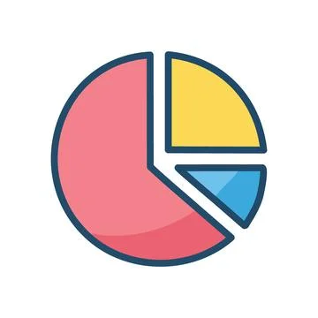 Pie chart data graphic. Colorful pie chart graphic with three sections show.. Illustrazione stock