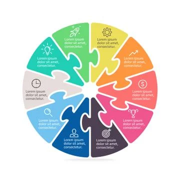 Pie chart, diagram with 10 steps, options. Stock Illustration