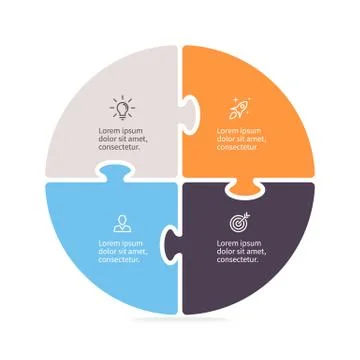 Pie chart, diagram with 4 steps, options. Stock Illustration