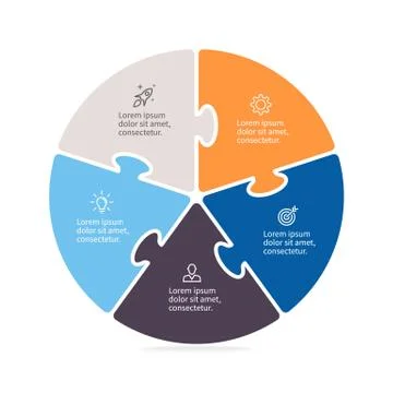 Pie chart, diagram with 5 steps, options. Stock Illustration