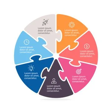 Pie chart, diagram with 7 steps, options. Stock Illustration