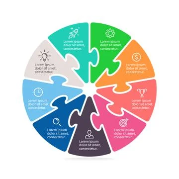Pie chart, diagram with 9 steps, options. Stock Illustration