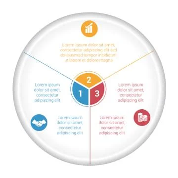 Pie chart diagram data 3 options for text area Stock Illustration