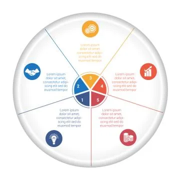 Pie chart diagram data 5 options for text area Stock Illustration