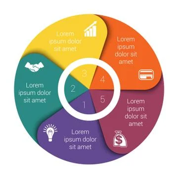 Pie chart diagram five positions Stock Illustration