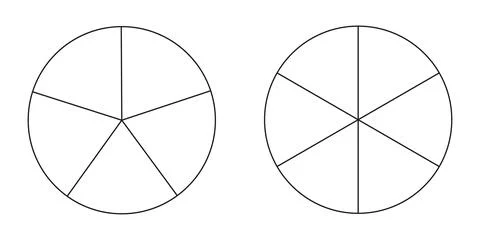 Pie chart, diagram set, five and six sections or steps. Stock Illustration