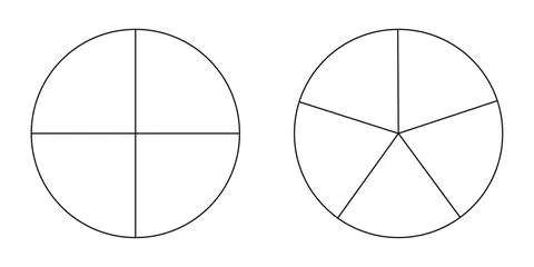 Pie chart, diagram set, four and five sections or steps. Stock Illustration