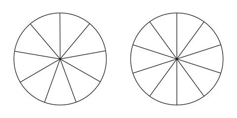 Pie chart, diagram set, nine and ten sections or steps. Infographic. Stock Illustration