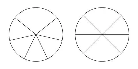 Pie chart, diagram set, seven and eight sections or steps. Stock Illustration