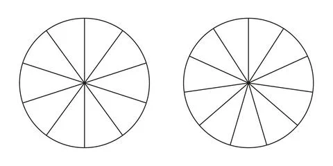 Pie chart, diagram set, ten and eleven sections or steps. Circle icons Stock Illustration