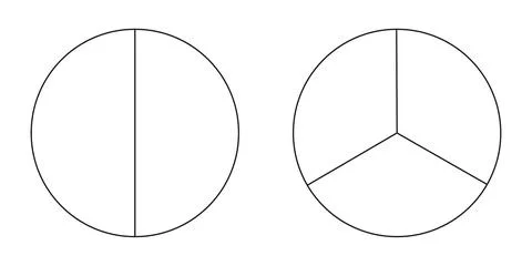 Pie chart, diagram set, two and three sections or steps. Circle icons Illustrazione stock