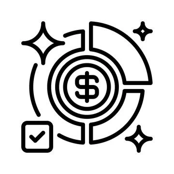 Pie Chart with Dollar Line Icon, Outline Symbol for Financial Breakdown, Ex.. Illustrazione stock