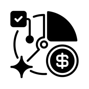 Pie Chart with Dollar Line Icon, Outline Symbol for Financial Breakdown, Ex.. Stock Illustration