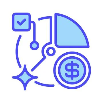 Pie Chart with Dollar Line Icon, Outline Symbol for Financial Breakdown, Ex.. Stock Illustration