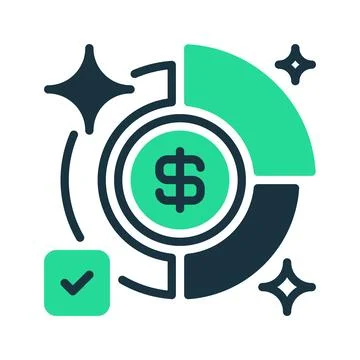 Pie Chart with Dollar Line Icon, Outline Symbol for Financial Breakdown, Ex.. Stock Illustration