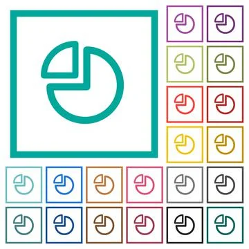 Pie chart flat color icons with quadrant frames Stock Illustration